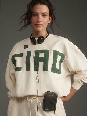 Clare V CIAO le drop sweatshirt cream green Anthropologie